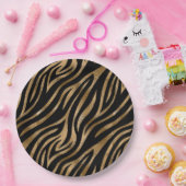 Glam Zebra Strepen Patroon Zwart Goud ID1151 Papieren Bordje (Feest)