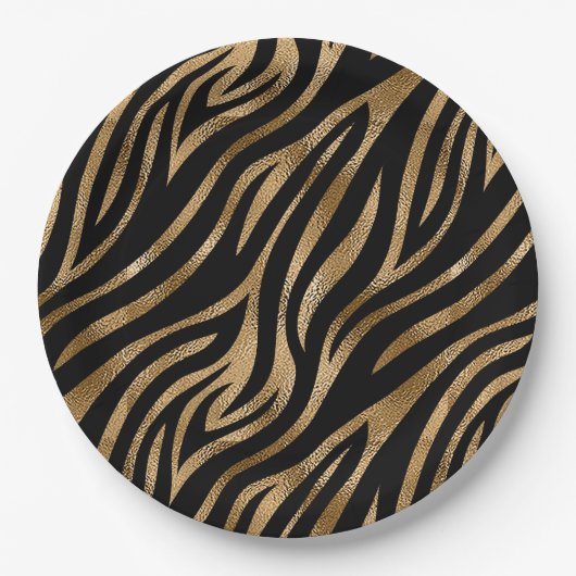 Glam Zebra Strepen Patroon Zwart Goud ID1151 Papieren Bordje (Voorkant)