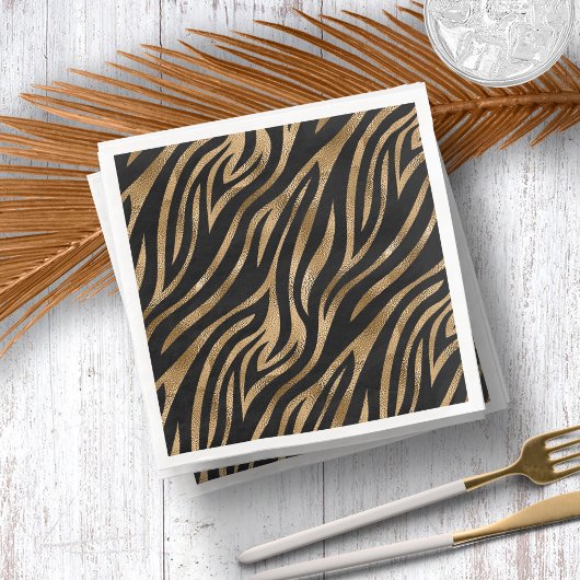 Glam Zebra Strepen Patroon Zwart Goud ID1151 Servet