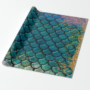 Glam Zeemeermin Vissen Schubben Teal Paars Goud Gl Cadeaupapier