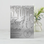 Glam Zilver Metallic Glitter Drips Sweet 16 Kaart (Staand voorkant)