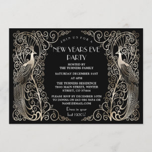 Glam Zilveren Art Deco Pauwen Oud en Nieuw Kaart