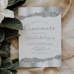 Glam Zilveren Folie Glitter Quinceañera Kaart