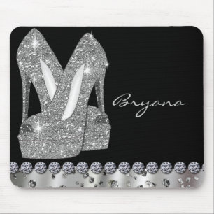 Glam Zilveren Glitter Hoge Hakken Schoenen Muismat