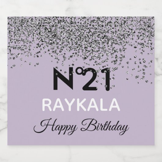 Glam & Zilveren Glitter Verjaardagsfeest Purple Fe Sparkling Wijnetiket (Enkel label)