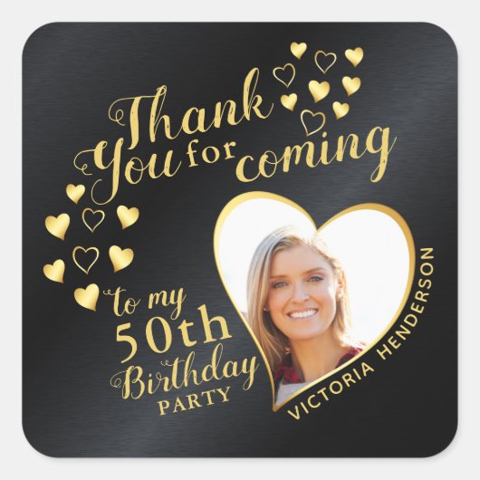 Glam Zwart en Goud 50e Verjaardag Dank U wel Vierkante Sticker (Voorkant)