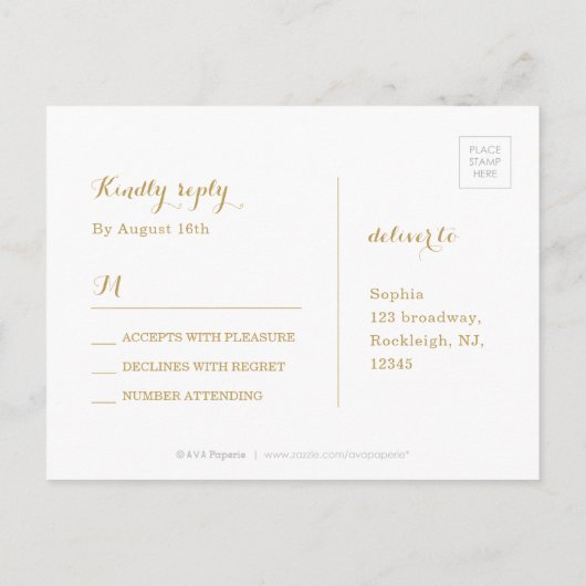 Glam zwart faux goud glitter kalligrafie RSVP Uitnodiging Briefkaart (Achterkant)