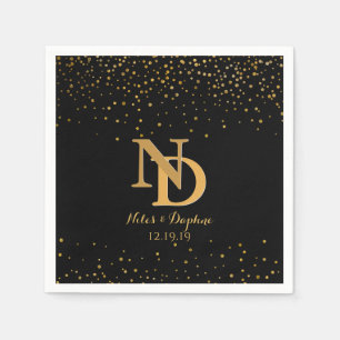 Glam Zwart Goud Confetti bruiloft   CHIC-monogram Servetten
