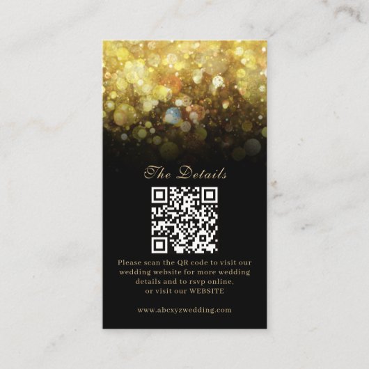 Glam Zwart Goud Glitter Moderne Bruiloft Informatiekaartje (Voorkant)