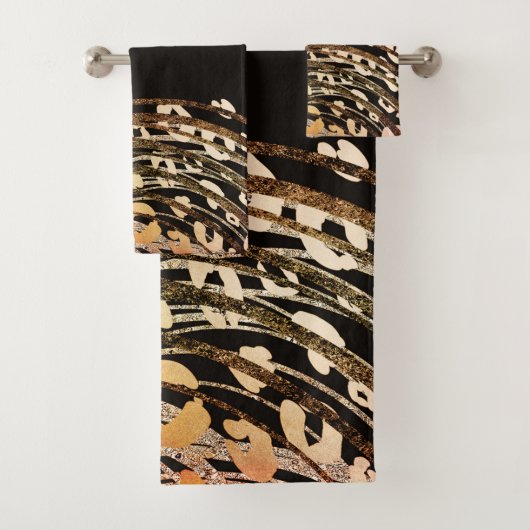 Glam Zwart Goud Sinaasappel Brons Cheetah Luipaard Bad Handdoek (Insitu)