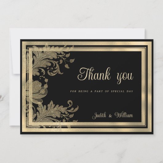 Glam zwart gouden kant bloemendank kaart (Voorkant)