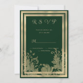 Glam  zwart gouden kant floral RSVP Kaart (Voorkant)