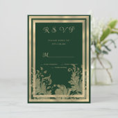 Glam  zwart gouden kant floral RSVP Kaart (Staand voorkant)