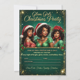 Glam Zwart Meisje Kerstfeest Uitnodiging