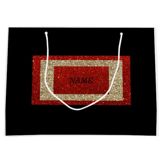Glam Zwart Rood en Goud Glitter Naam Groot Cadeauzakje (Voorkant)