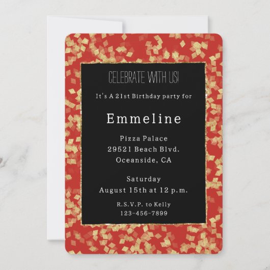 Glam Zwart Rood Goud Glitter Glitzy Verjaardag Kaart (Voorkant)