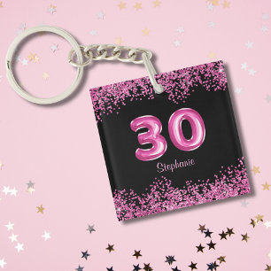 Glam Zwart Roze Folie Ballon 30ste Verjaardagsfees Sleutelhanger