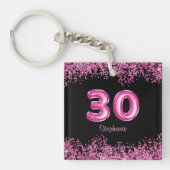 Glam Zwart Roze Folie Ballon 30ste Verjaardagsfees Sleutelhanger (Voorkant)