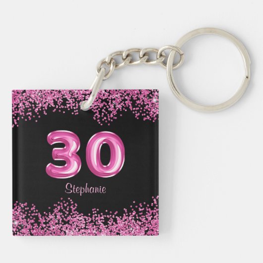 Glam Zwart Roze Folie Ballon 30ste Verjaardagsfees Sleutelhanger (Achterkant)