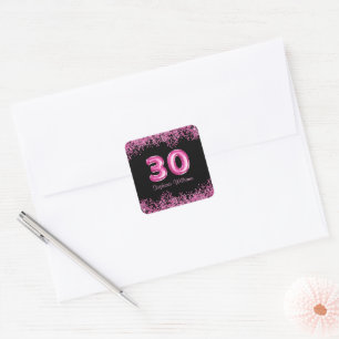 Glam Zwart Roze Folie Ballon 30ste Verjaardagsfees Vierkante Sticker