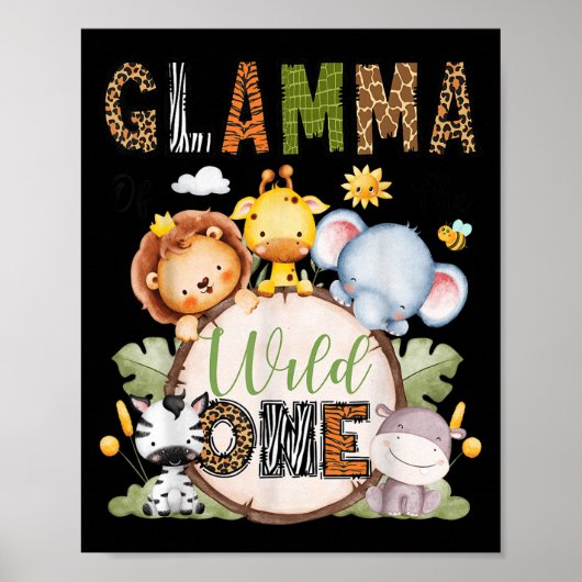 Glamma Of The Wild One 1st Birthday Boy Jungle Saf Poster (Voorkant)