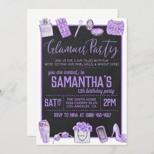 Glamor Birthday Party Invitation Kaart (Voorkant / Achterkant)