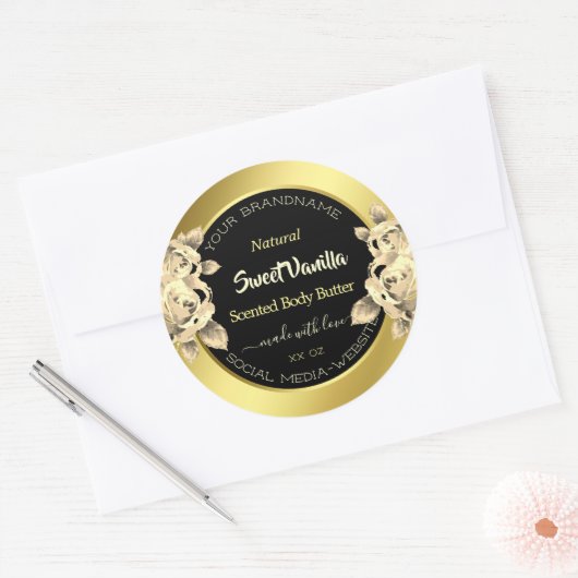 Glamor Black Floral Étiquettes d'emballage de prod (Enveloppe)