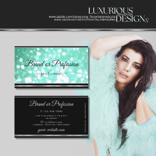 Glamor Blauwgroen Glitter Black Silver Border Eleg Visitekaartje