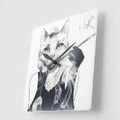 Glamor Cat Vierkante Klok (Hoek)