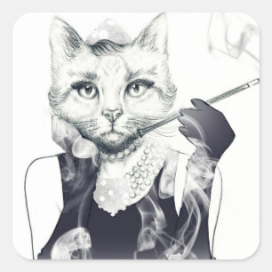 Glamor Cat Vierkante Sticker