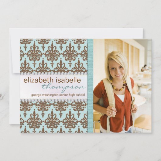 Glamor Damask & Jewel Graduation Faire-part (Devant)