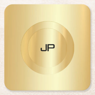 Glamor Faux Gold Monogram Persoonlijke Sjabloon Vierkante Kartonnen Onderzetter