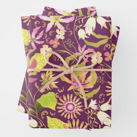 Glamor Floral Brown Inpakpapier Vel (In situ)