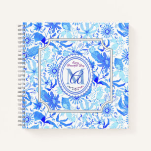 Glamor Floral Chic White Blue Notitieboek