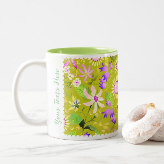 Glamor Floral Green Two-Tone Coffee Mok (Met donut)