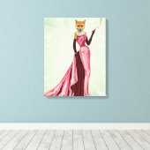 Glamor Fox in roze Canvas Afdruk (Insitu (Houten vloer))