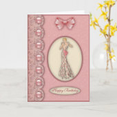 Glamor Girl en rose - Carte Anniversaire (Fleur jaune)