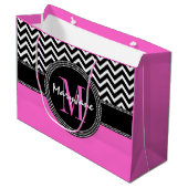 Glamor Girl Hot Pink en Black Chevron Monogram Large Cadeautasje (Voorkant Gekanteld)