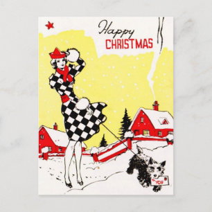 Glamor Girl met Scotty Dog Greetings Briefkaart