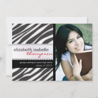 Glamor Girl Zebra & Jewel Graduation Faire-part