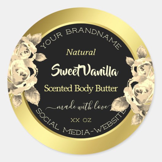 Glamor Gold Black Floral Product Packaging Labels (Voorkant)