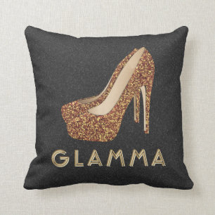 Glamor Grandma Glamma Gold Glitter High Heels Kussen