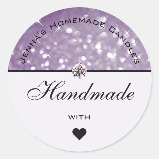 Glamor Paarse Plum Glitter Handmade with Love Ronde Sticker (Voorkant)