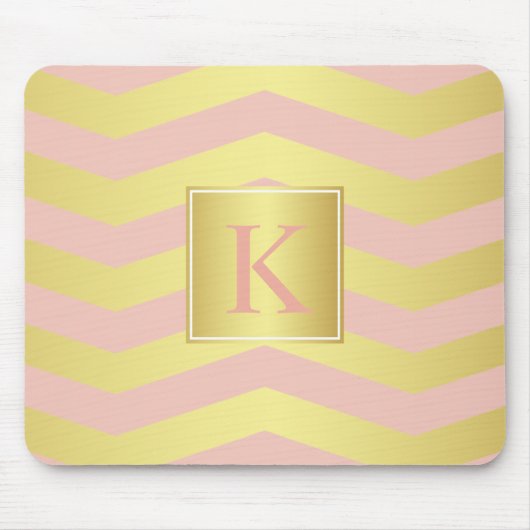 Glamor Pink en Gold Chevrons met monogram Muismat (Voorkant)