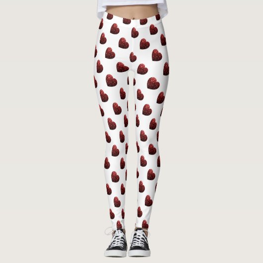 Glamor Red Glitter sparkles Hartpatroon wit Leggings (Voorkant)