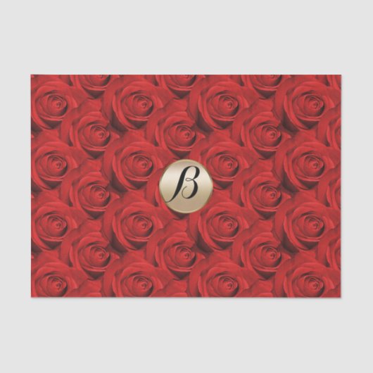 Glamor Red Roses Gold Monogram Elegant Modern Tissuepapier (Voorkant)