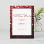 Glamor Red sparkles kerstfeest uitnodiging (Staand voorkant)