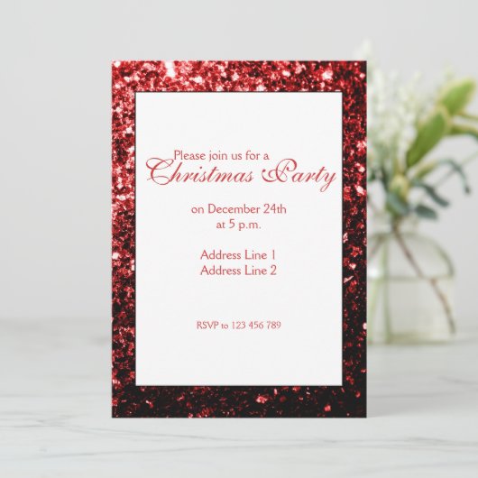 Glamor Red sparkles kerstfeest uitnodiging (Staand voorkant)