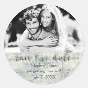 Glamor Silver White Winter Save the Date Photo Ronde Sticker