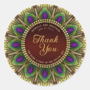 Glamor Stylish Peacock Feather Dank je Ronde Sticker